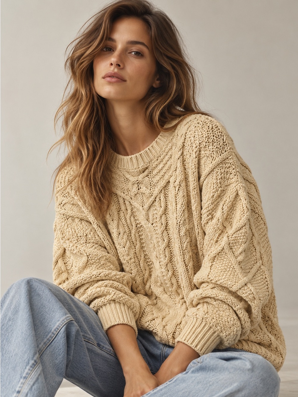 Vintage Eddie Bauer 100% Cotton Chunky Cable Knit Sweater XS